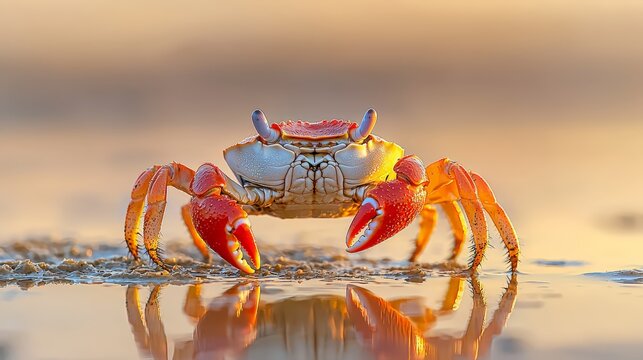 Fiddler Crab on Mudflat at Sunset