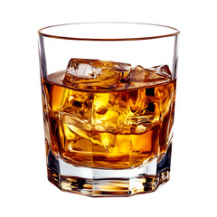 Glass of whiskey with ice cubes perfect for alcoholic beverages and drink photography

, Cutout, Isolated on White Background