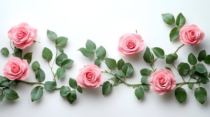 Fototapeta premium Pink Roses on White background AI generated