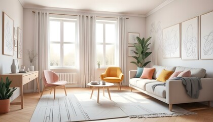 Fototapeta premium Photo interior modern design room 3d illustration;