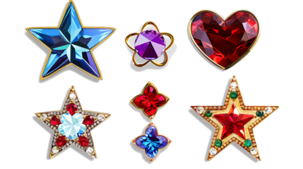 star and heart jewels sticker set isolated on white background