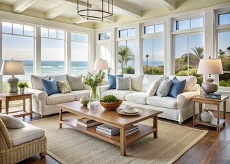 Fototapeta premium living room design ideas white sofa coastal calm serene