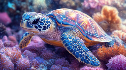 Fototapeta premium sea turtle swimming in coral reef