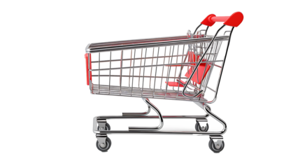 Empty shopping cart with red handle on a withe background
