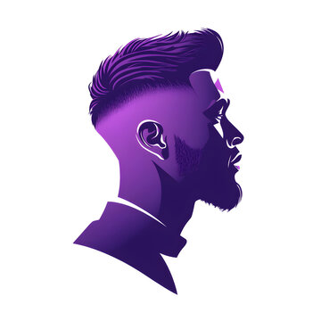 recommend clip art: Stylized Silhouette of a Man’s Head in Purple Gradient After a Barbershop Visit on a White Background – Perfect for Grooming and Haircare Branding