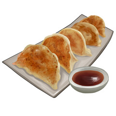 Japanese Gyoza png sticker, food appetizer on transparent background