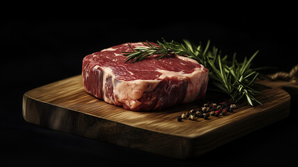 raw beef steak on a wooden board