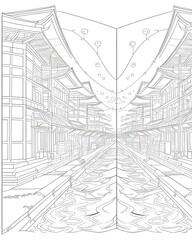 Obraz premium City street sketch for your design. Vector illustration in black and white.