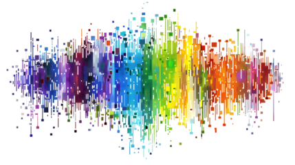 rainbow colored digital pixel art, modern design, isolated on white