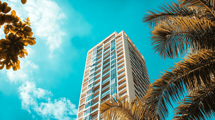 Fototapeta premium tall building with a blue sky in the background. 
