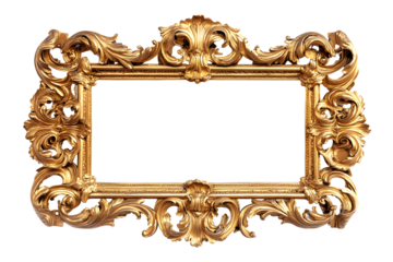 PNG Baroque golden picture frame isolated on transparent or white background, png