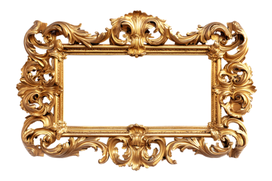 PNG Baroque golden picture frame isolated on transparent or white background, png