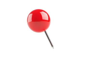 Red pin push pin isolated on transparent or white background, png