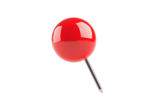 Red pin push pin isolated on transparent or white background, png