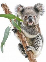 Obraz premium A baby koala is holding a leaf in its mouth