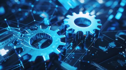 Interconnected Gears and Network Lines: A Futuristic Technology Illustration