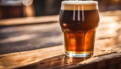 Boozy Cold Dark Brown Craft Beer in a Pint Glass
