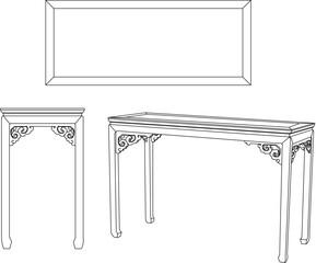 Sketch vector illustration silhouette design image furniture chair bench table old classic vintage ethnic traditional chinese