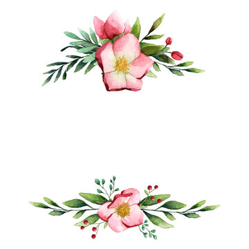 Flower png laurel border, green watercolor design on transparent background