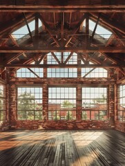 Fototapeta premium A large room with a lot of windows and a lot of wood