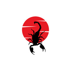 Scorpion logo with red sun background