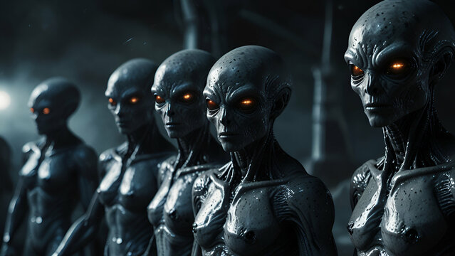 Group of Aliens, Sci-Fi Extraterrestrial Invasion and Paranormal Visit