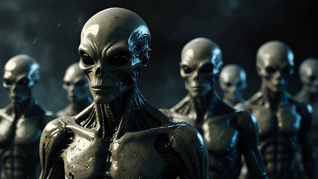Group of Aliens, Sci-Fi Extraterrestrial Invasion and Paranormal Visit
