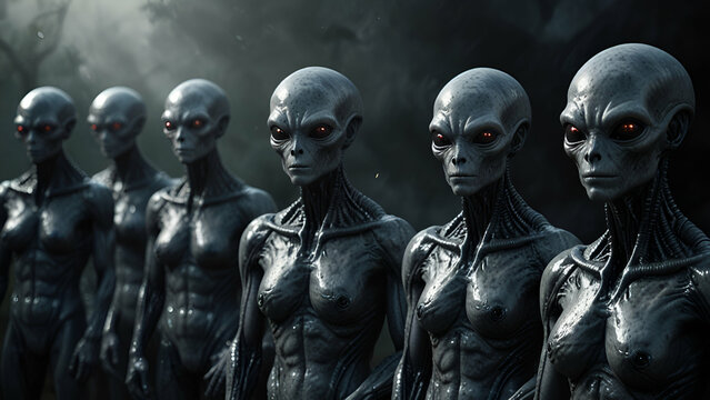 Group of Aliens, Sci-Fi Extraterrestrial Invasion and Paranormal Visit