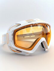 A pair of goggles with orange lenses and a white frame