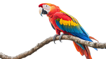 Obraz premium Exocotic colorful parrot on tree branch isolated on transparent or white background