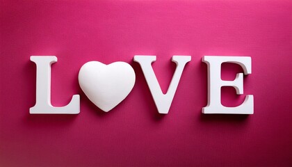 pink background with a white heart and the letters LOVE, card, poster, Valentine