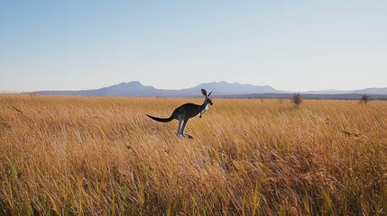 Kangaroo Leaping Through Golden Grasslands