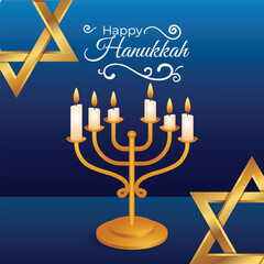 Happy Hanukkah with blue and golden color and stars shine