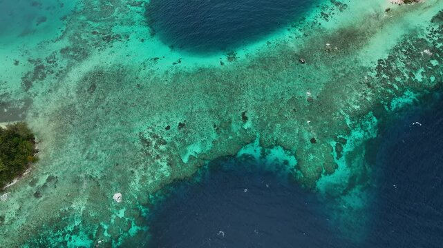 Aerial view of tropical reef and turquoise ocean, Western Province, Solomon Islands.