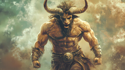 Minotaur from greek legend. Minotaur. Illustration