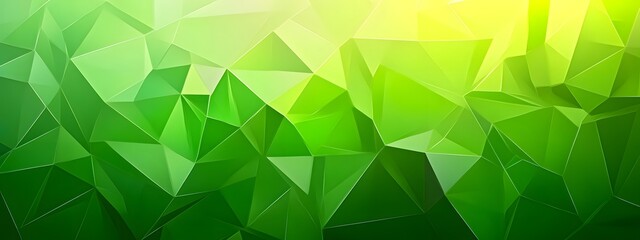 Green gradient background with low-poly geometric shapes