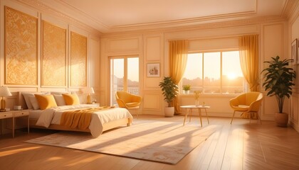 Fototapeta premium Photo interior modern design room 3d illustration;