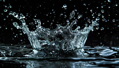 water splash isolated on black. fresh clean transparent drinking water splash