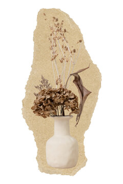 recommend clip art: Dried flower vase png sticker, ripped paper, transparent background