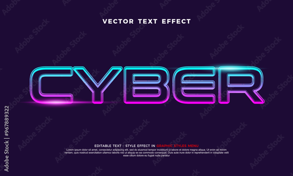 Fototapete cyber text effect with editable 3d text neon style