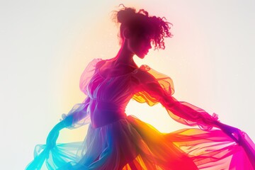 Fototapeta premium Dancers twirling in swirling cosmic rhythms against a vibrant light backdrop