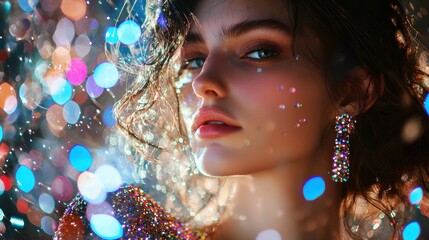 Enchanting Ethereal Femininity   Captivating Digital Portrait of Glamorous Woman with Sparkling Aesthetic