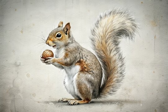 squirrel holding nut, gray and white fur clip art preview