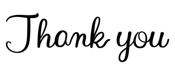 PNG thank you, minimal black calligraphy, digital sticker with white outline in transparent background