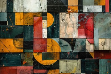 Abstract geometric artwork with layered textures