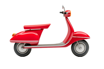 red vintage scooter on transparent background