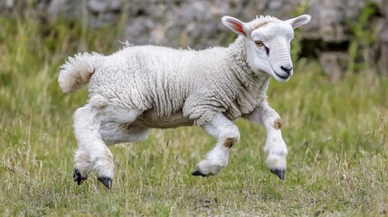 Obraz premium Lamb Leaping Through Green Grass