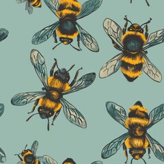a bee seamless pattern that shows many yellow and black bees By Generated AI