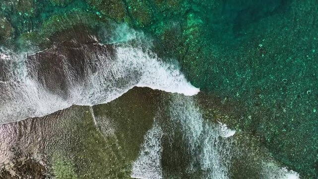 Aerial view of abstract reef and waves in the blue ocean, Shefa Province, Vanuatu.