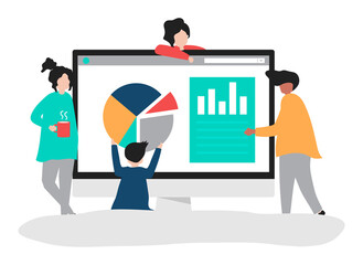 PNG data analytics, business people characters in transparent background